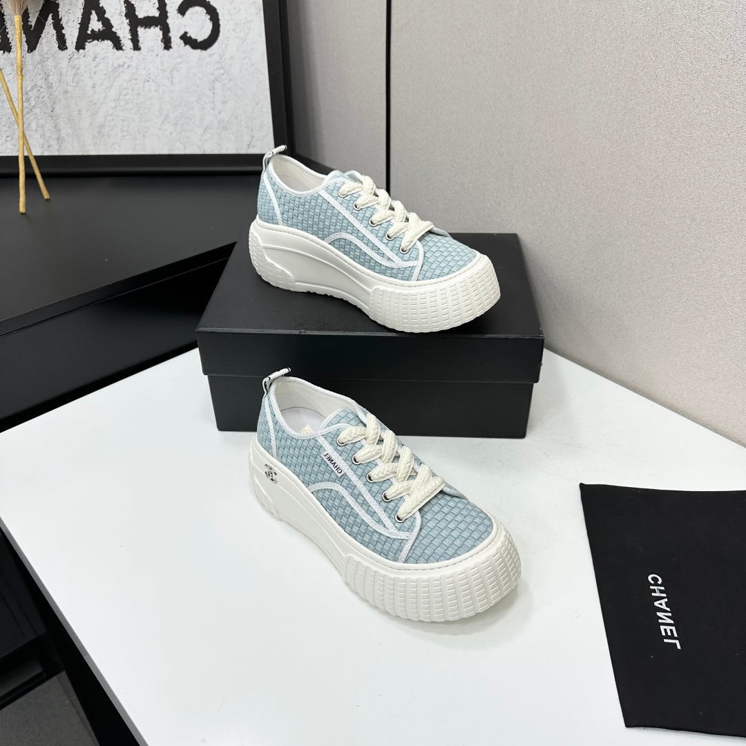 CC 26S Chunky Sneakers in Light Blue Checkered Woven Fabric