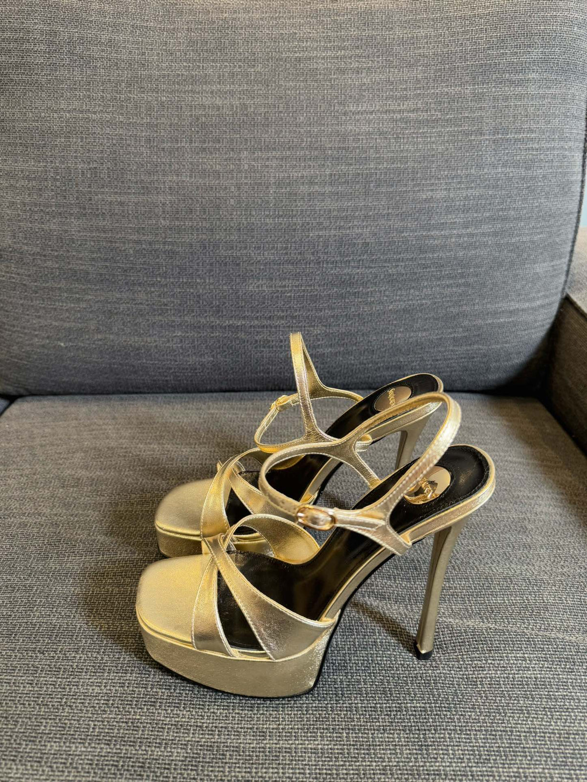 YSL 26S Cross-Strap Sandals 150 Mm Gold Calfskin