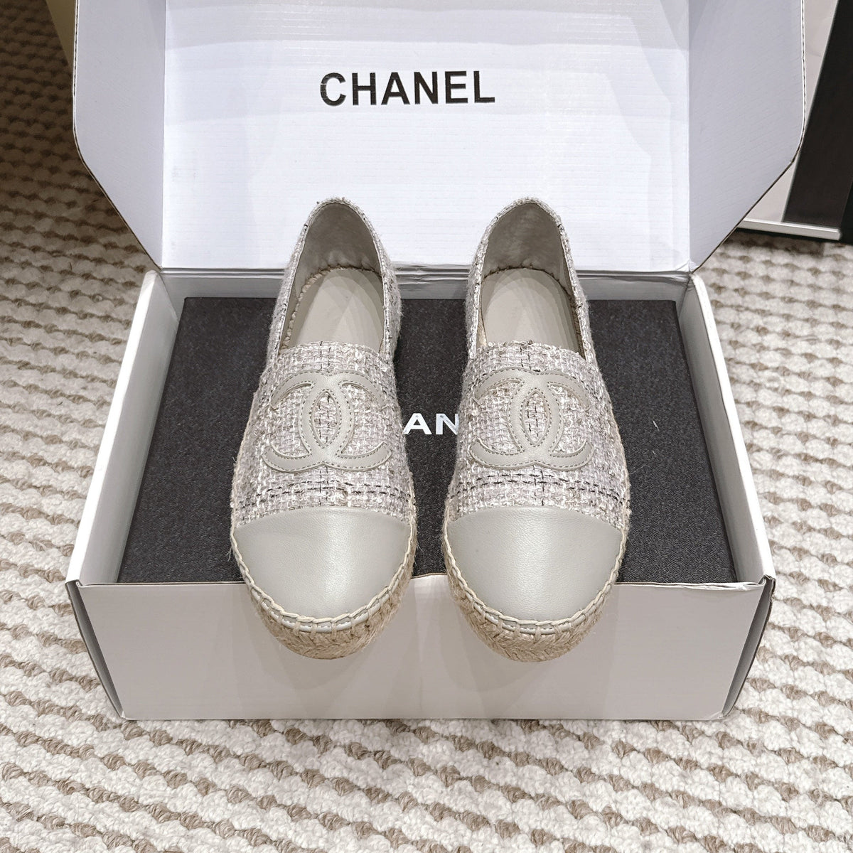 CC 26S Slip-Ons in Grey Tweed and Patent Calfskin