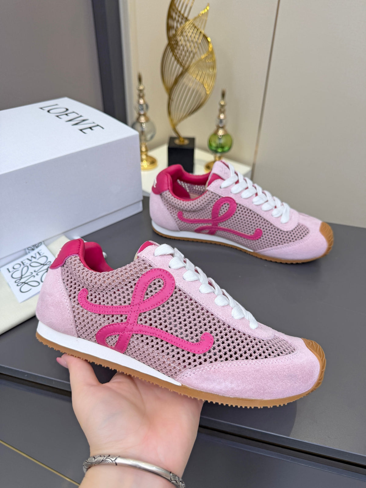 Loewe 26S Runner 2.0 Sneakers in Pink Suede and Mesh Fabric