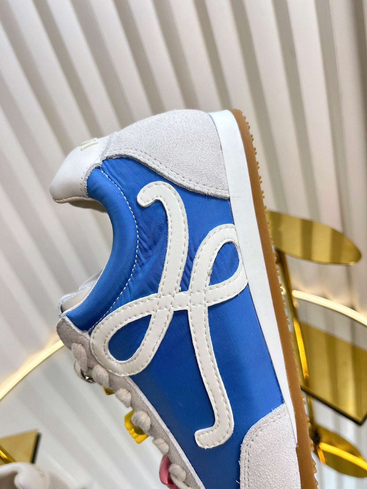 Loewe 26S Runner 2.0 Sneakers in White Suede and Blue Fabric