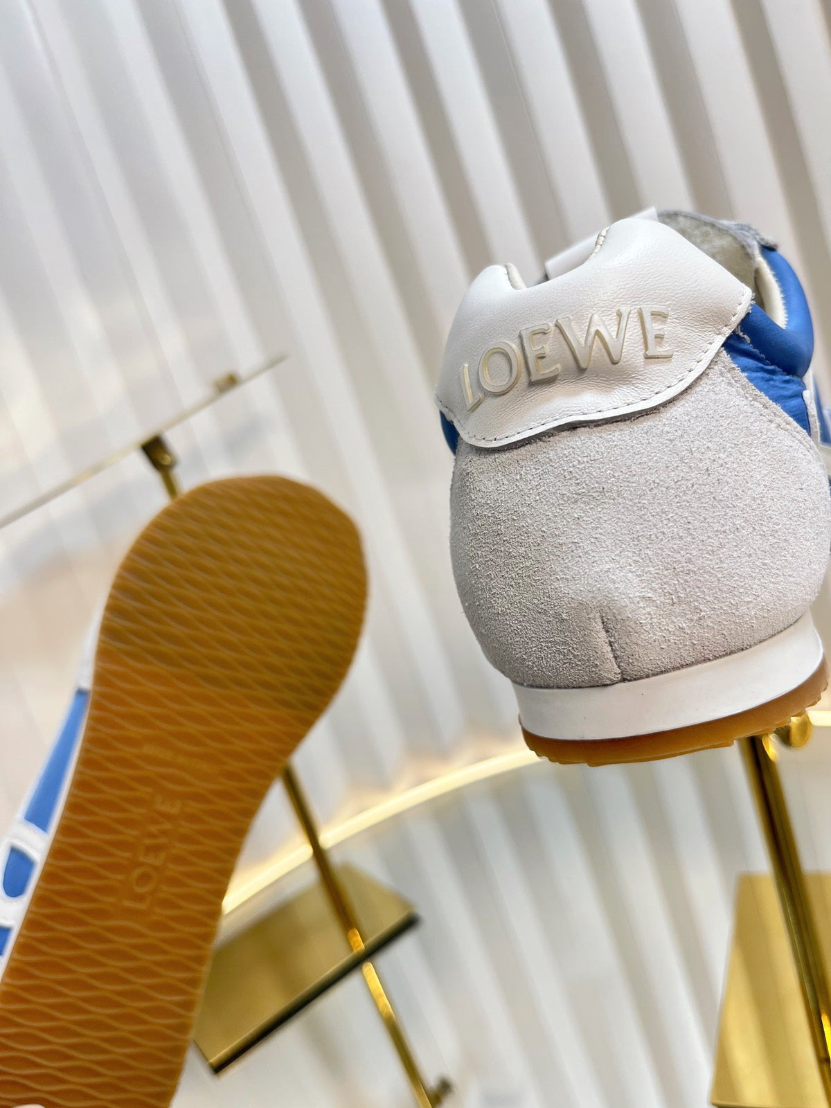 Loewe 26S Runner 2.0 Sneakers in White Suede and Blue Fabric