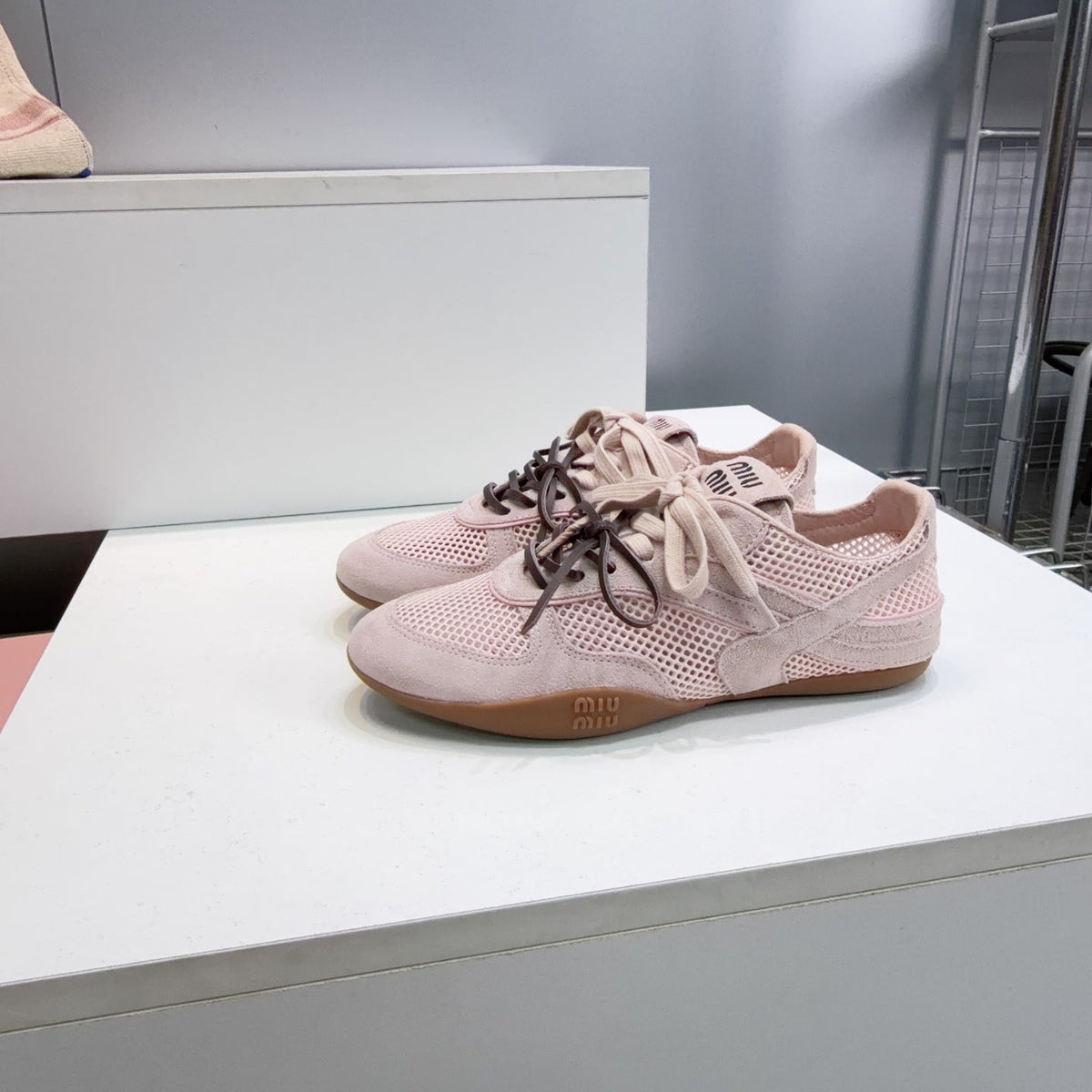 Miumiu 26s Sneakers Light Pink Mesh And Suede