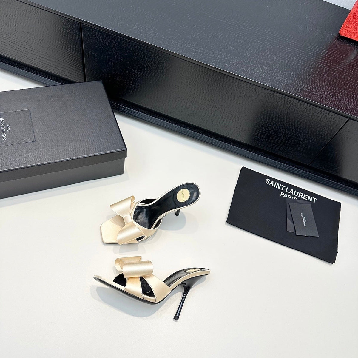 YSL 26S Heeled Sandals 105 Mm In Beige Satin