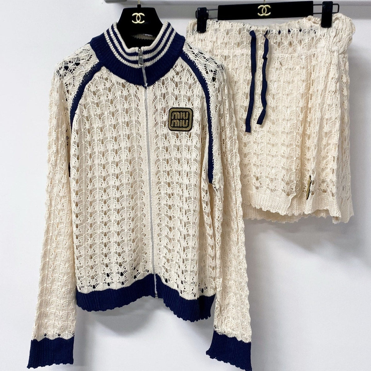 Miu Miu 26s Open-Knit Zip-Up Cardigan & Shorts Set 1458