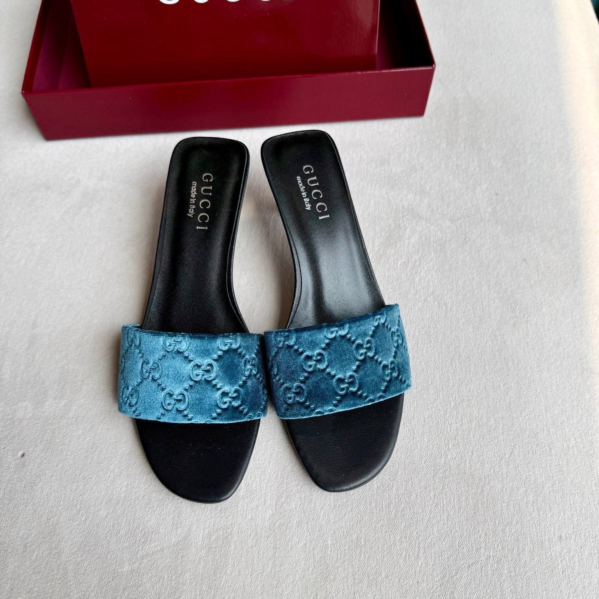 Gucci 26s Slide Sandals 5.5cm Dusty Blue Velvet