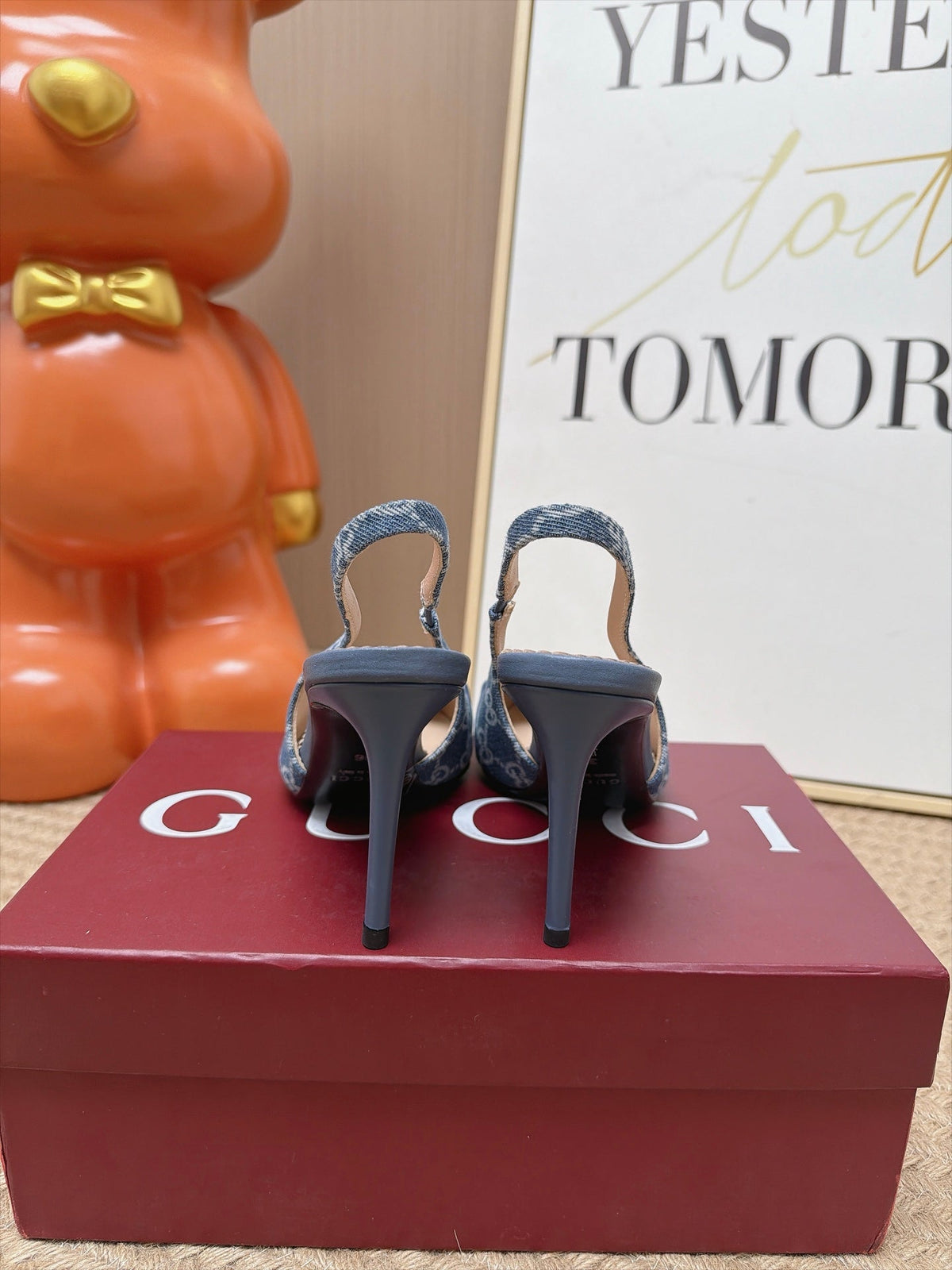 Gucci 26s Slingback Heels 10.5cm Blue Denim Mix Lambskin