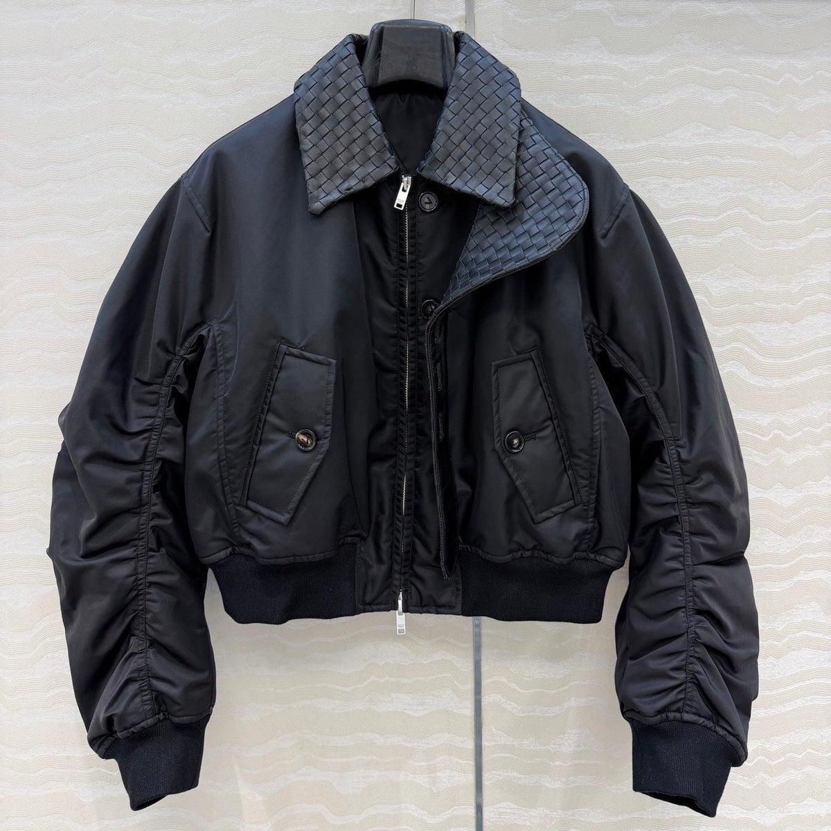 BV 26S Intrecciato Collar Padded Bomber Jacket Polyester 435629