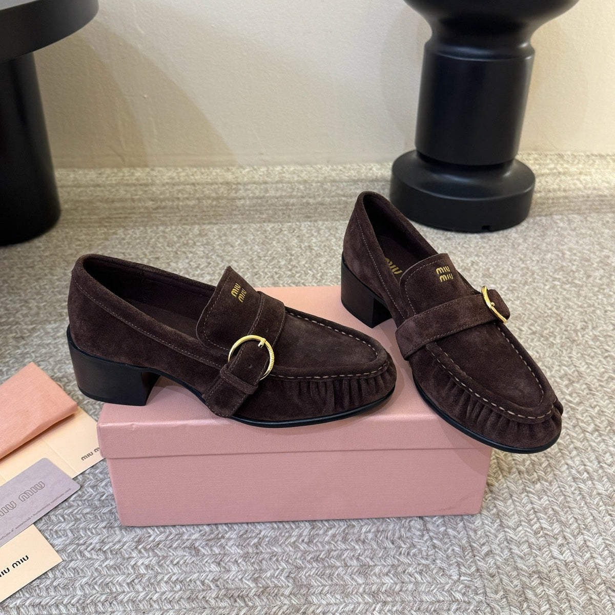 Miumiu 26s Heel Loafers 5cm Dark Brown Suede
