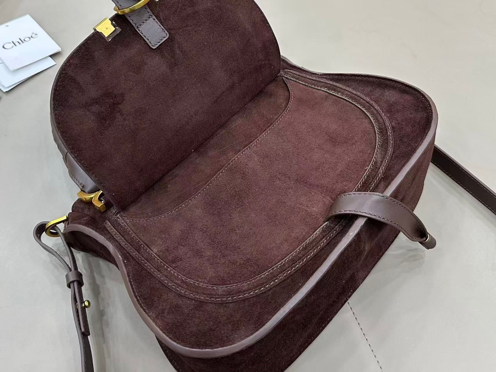 Marcie Bag In Grained Leather  Dark Brown Suede