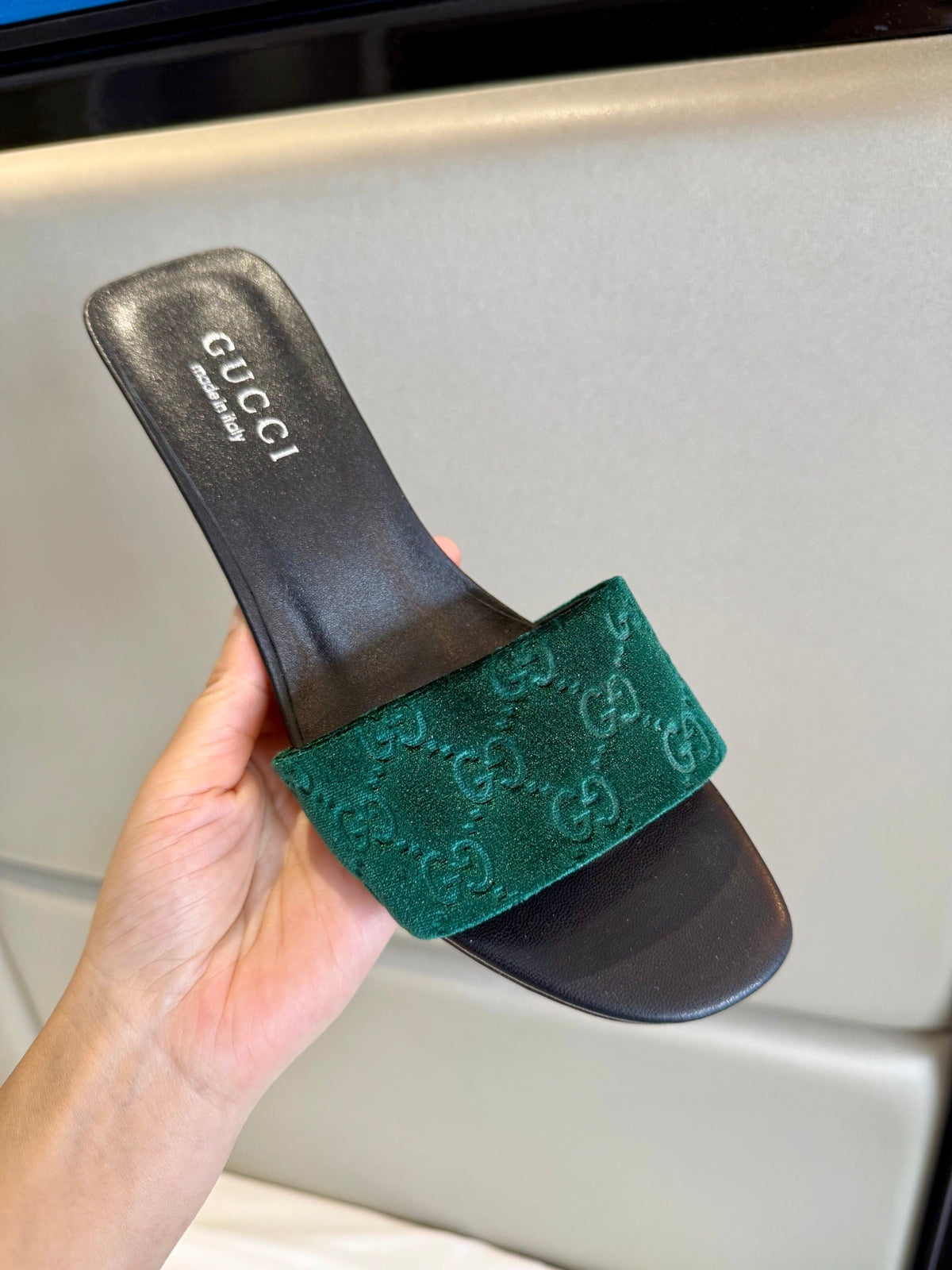 Gucci 26s Slide Sandals 5.5cm Dark Green Velvet