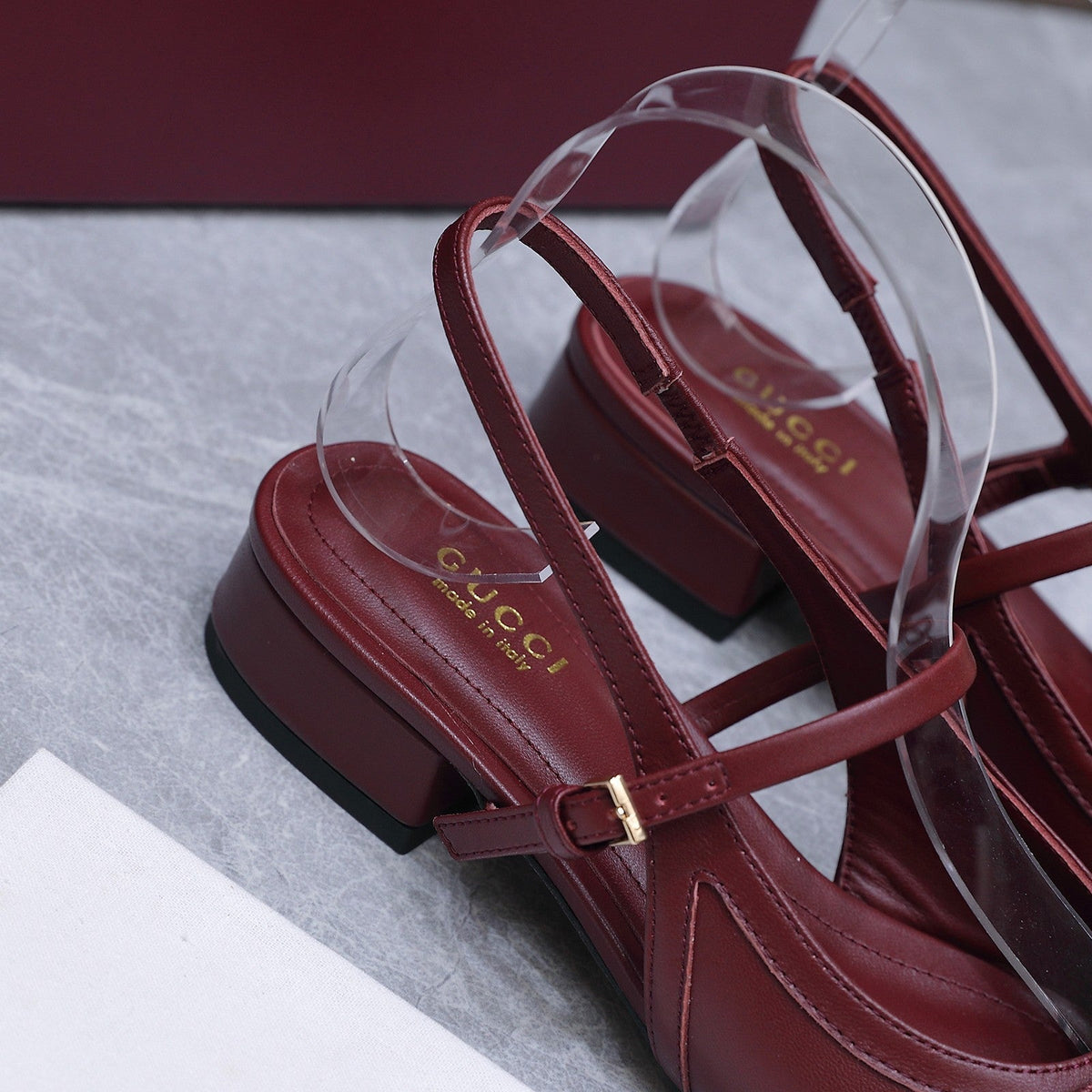 Gucci 26s Slingback Pumps Burgundy Red Calfskin Gold Hardware