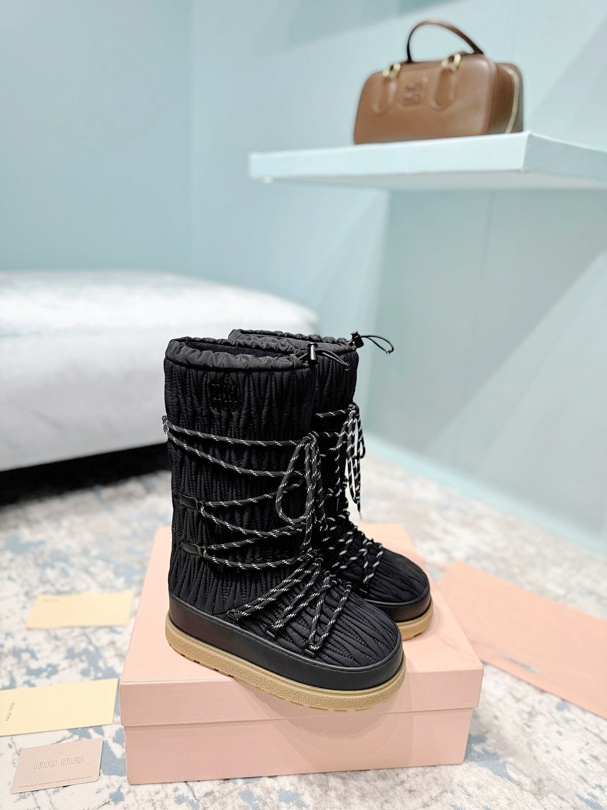 Miumiu 26s Ankle Snow Boots Black Fabric Style 16