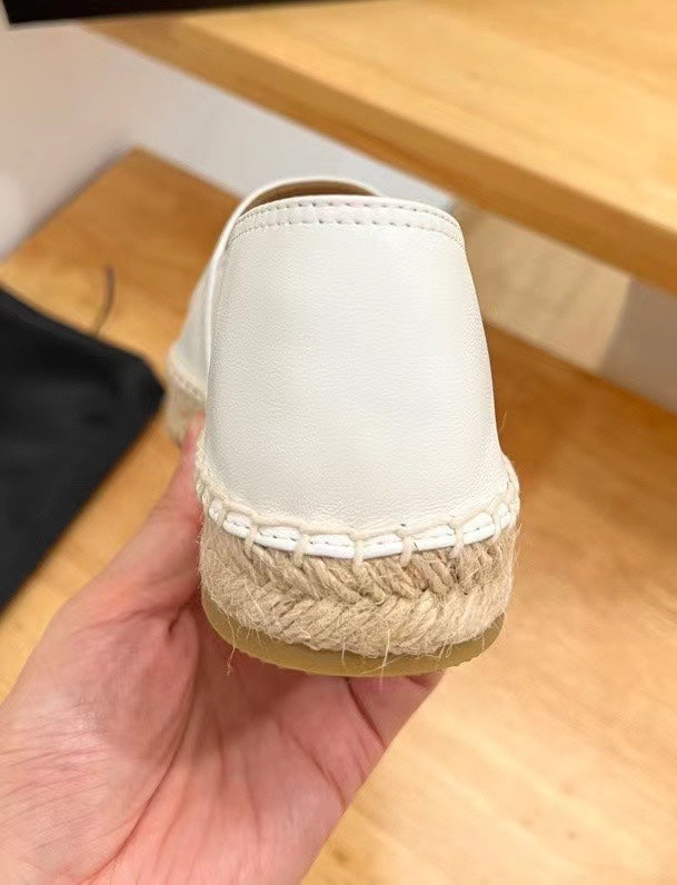 Prada 26s Embroidered Logo Espadrille Flats White Calfskin