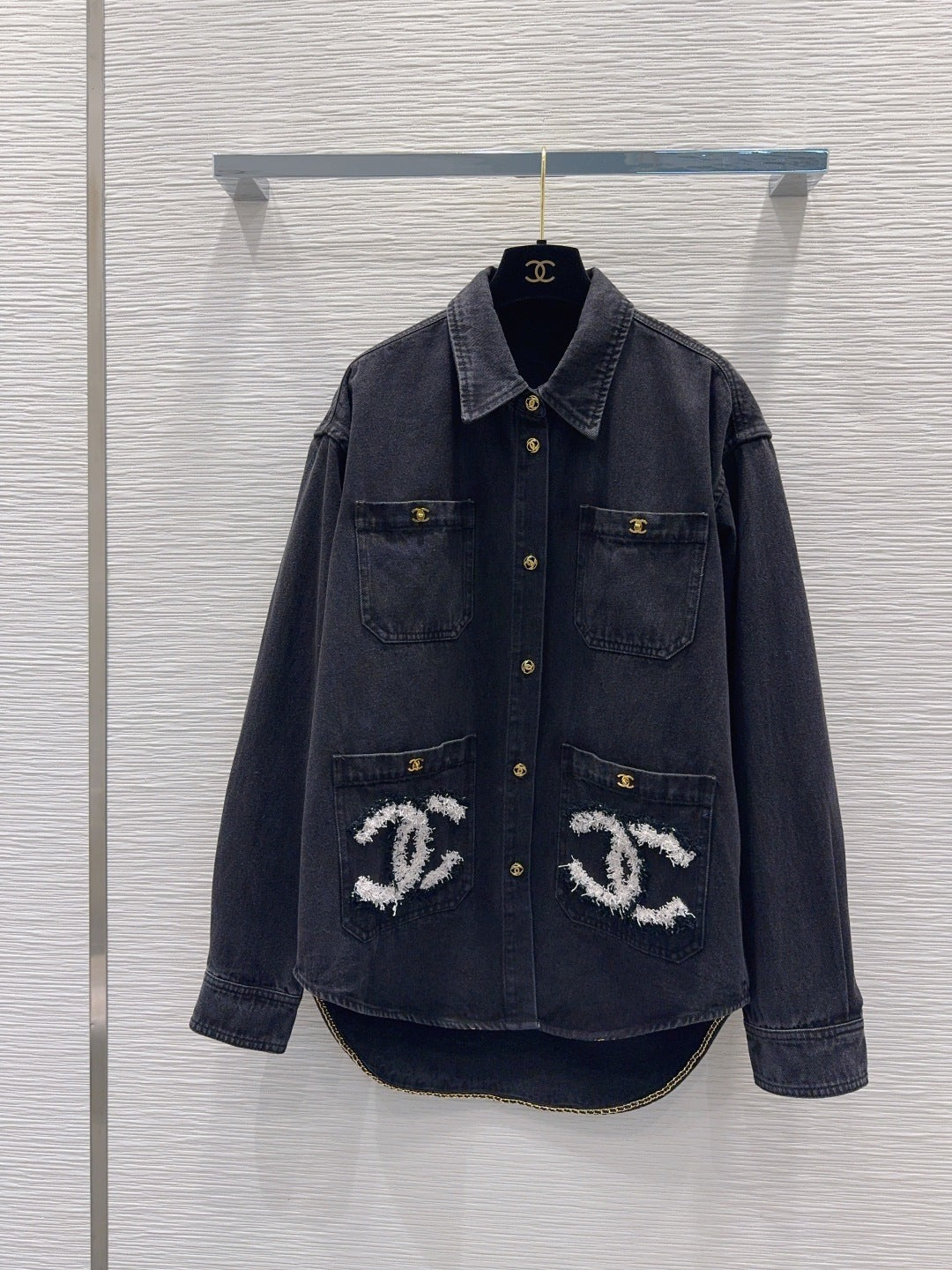 CC 26S Button-Down Shirt Frayed Logo Patch Pockets Cotton 436537