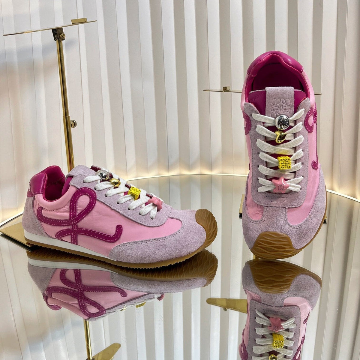 Loewe 26S Runner 2.0 Sneakers in Pink Suede and Fabric
