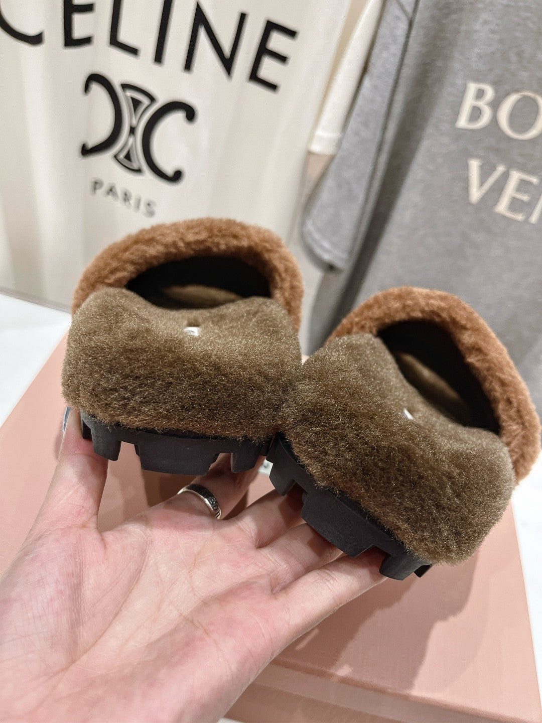 Miumiu 26s Flat Slides Brown Shearling