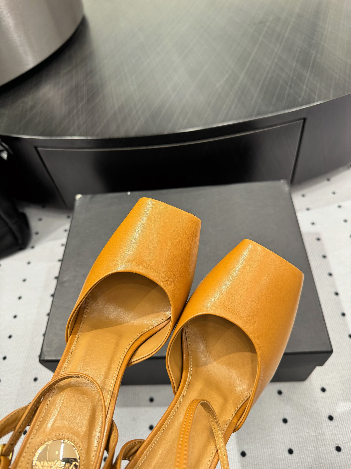 YSL 26S Square-Toe High Heels 105 Mm Ochre Yellow Calfskin