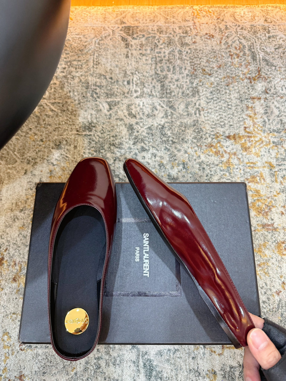 YSL 26s Flat Mules Dark Red Calfskin