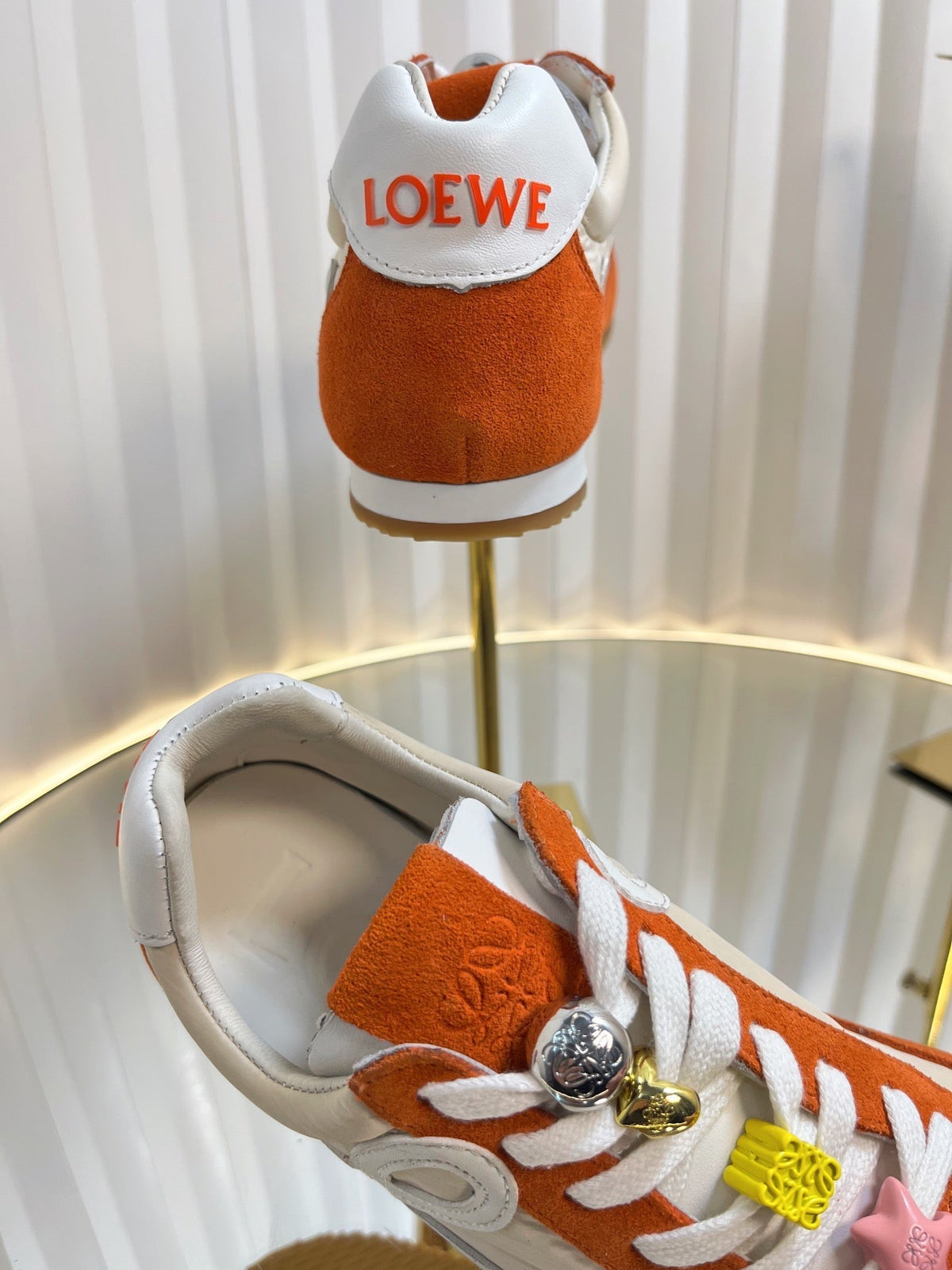 Loewe 26S Runner 2.0 Sneakers in Orange Suede and Beige Fabric