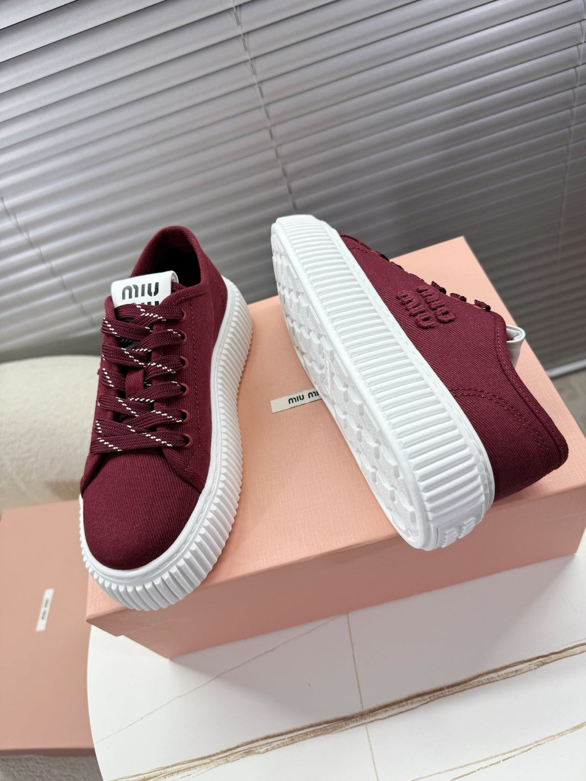 Miumiu 26s Platform Sneakers Dark Red Canvas
