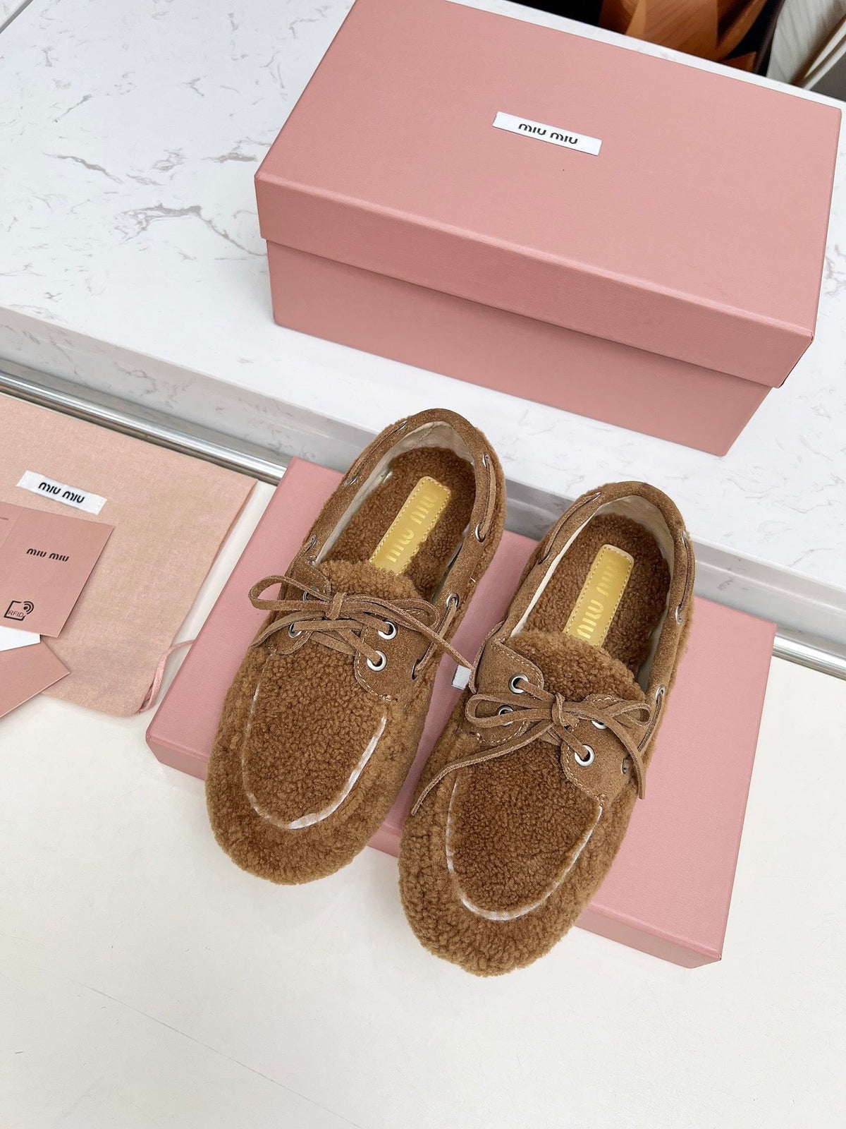 Miumiu 26s Boat Loafers Brown Shearling