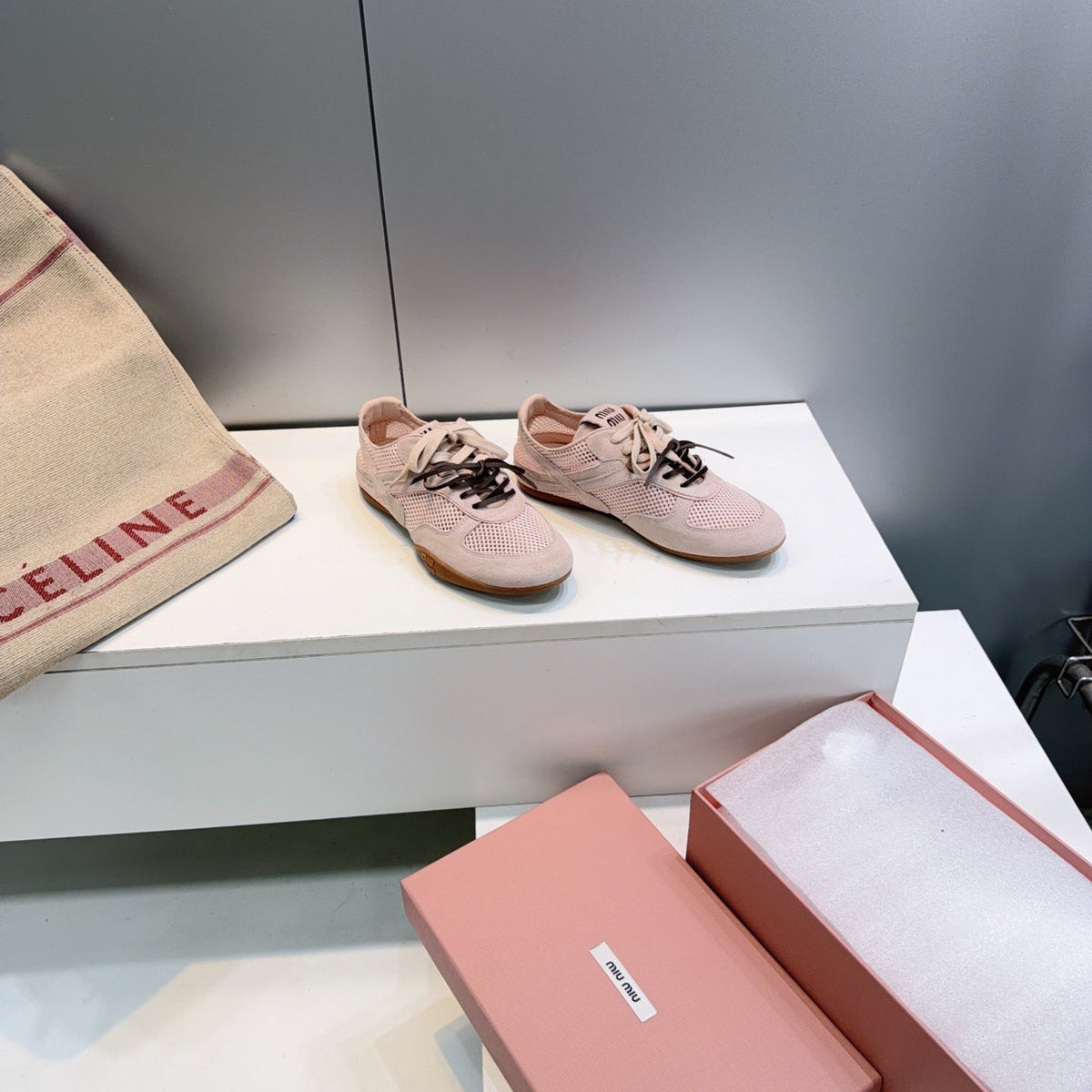 Miumiu 26s Sneakers Light Pink Mesh And Suede