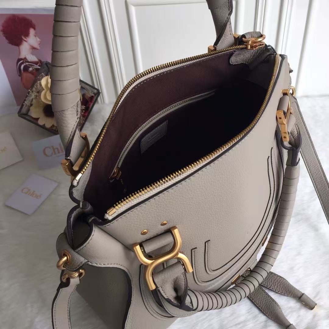 Chloe Marcie Bag Taupe Grained Leather