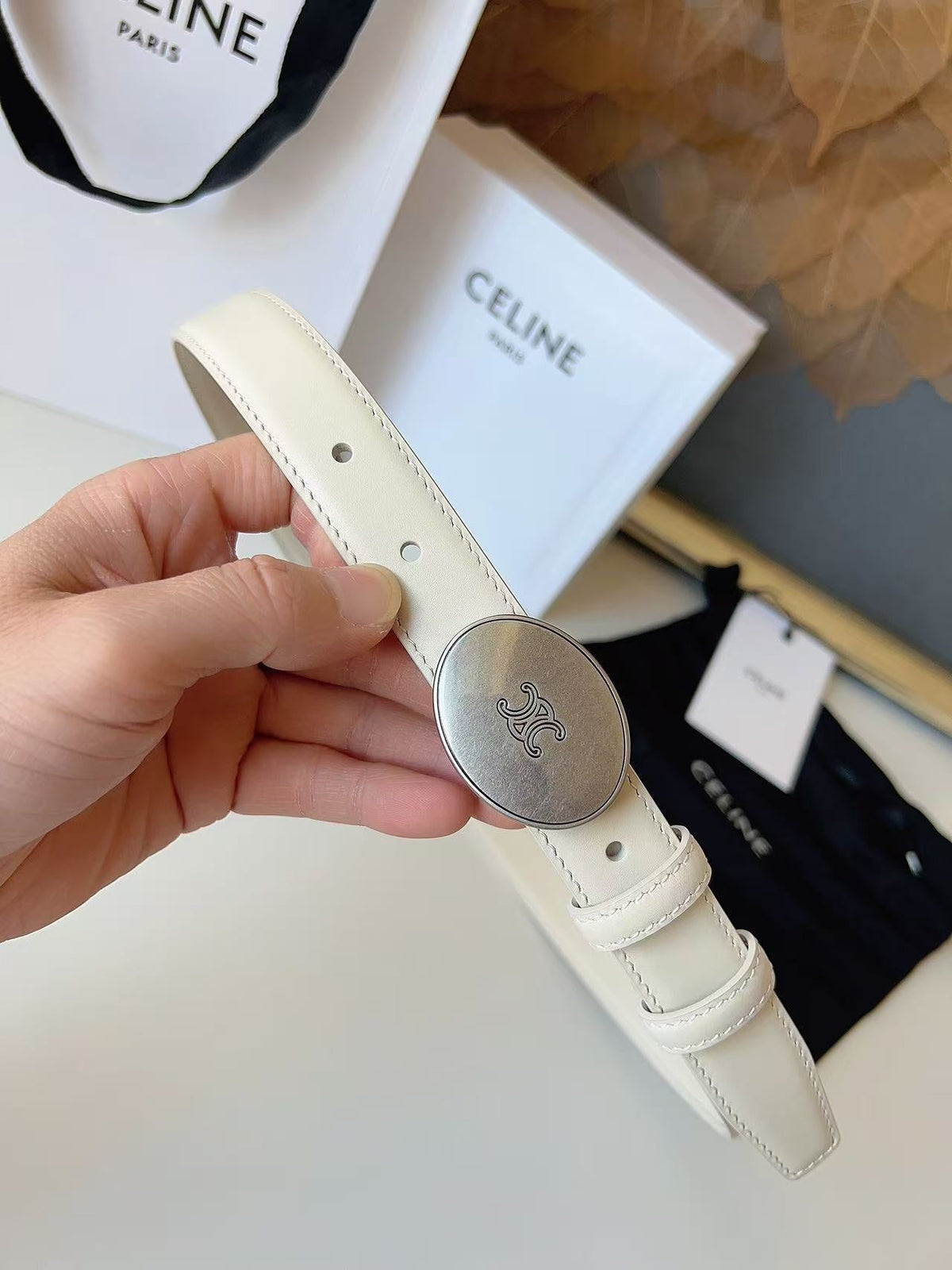 Celine 2026 Triomphe Oval Buckle Belt 25mm Leather 207408