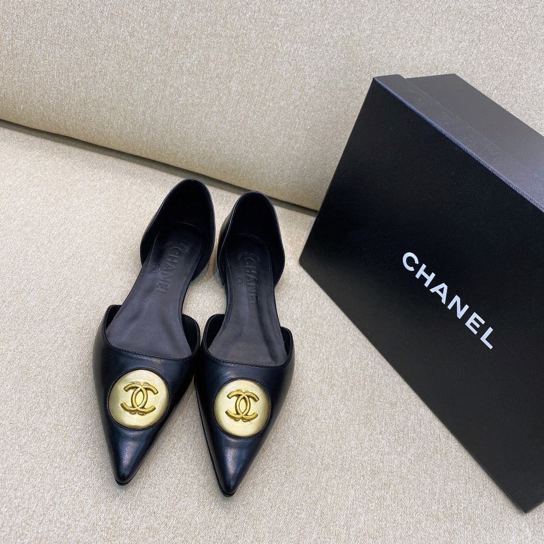 CC 26S Vintage Slingback Double Antique Gold Black Lambskin 156356
