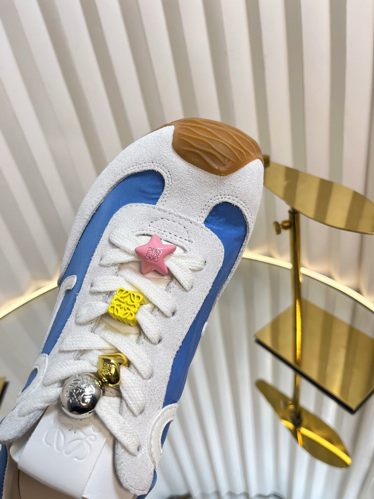 Loewe 26S Runner 2.0 Sneakers in White Suede and Blue Fabric