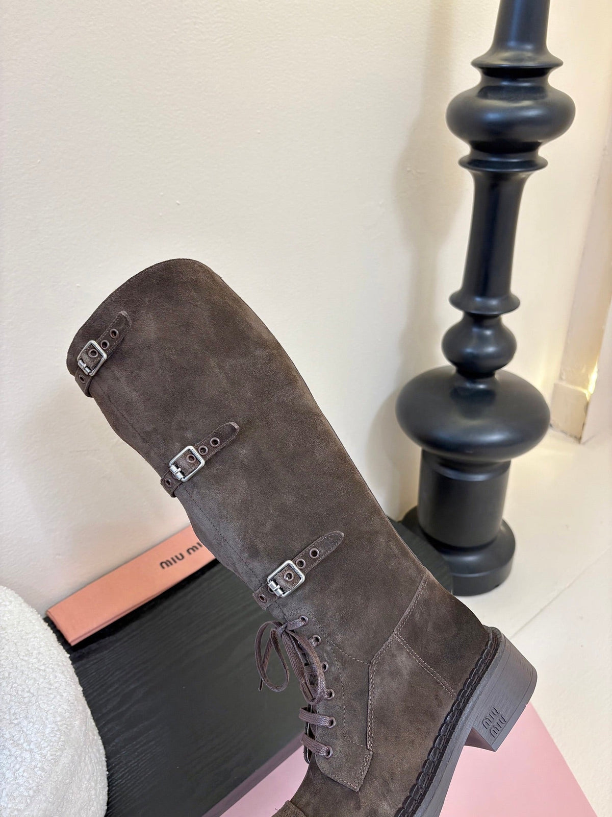 Miumiu 25s Army Boots Dark Brown Suede