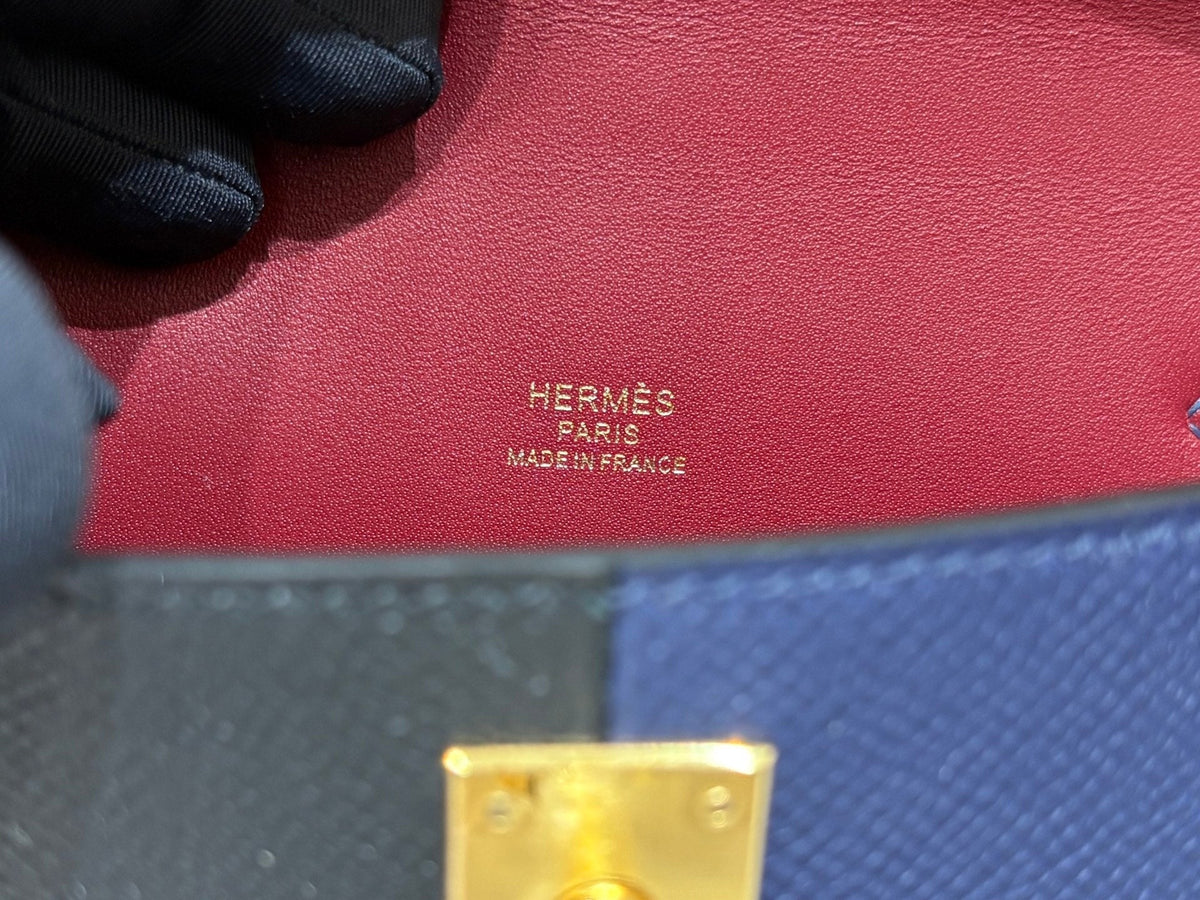 High-end Hermes 2026 Mini Kelly II 19cm Bag Black mix Indigo Blue Epsom Leather