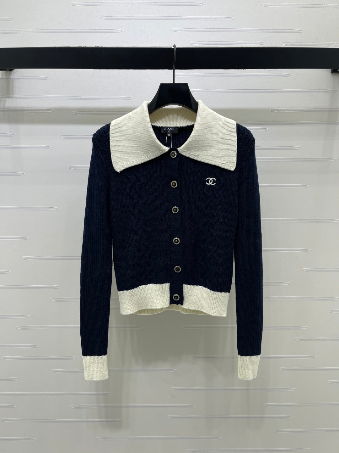 CC 26FW Cable-Knit Button-Up Cardigan Double C Logo Wool 274027