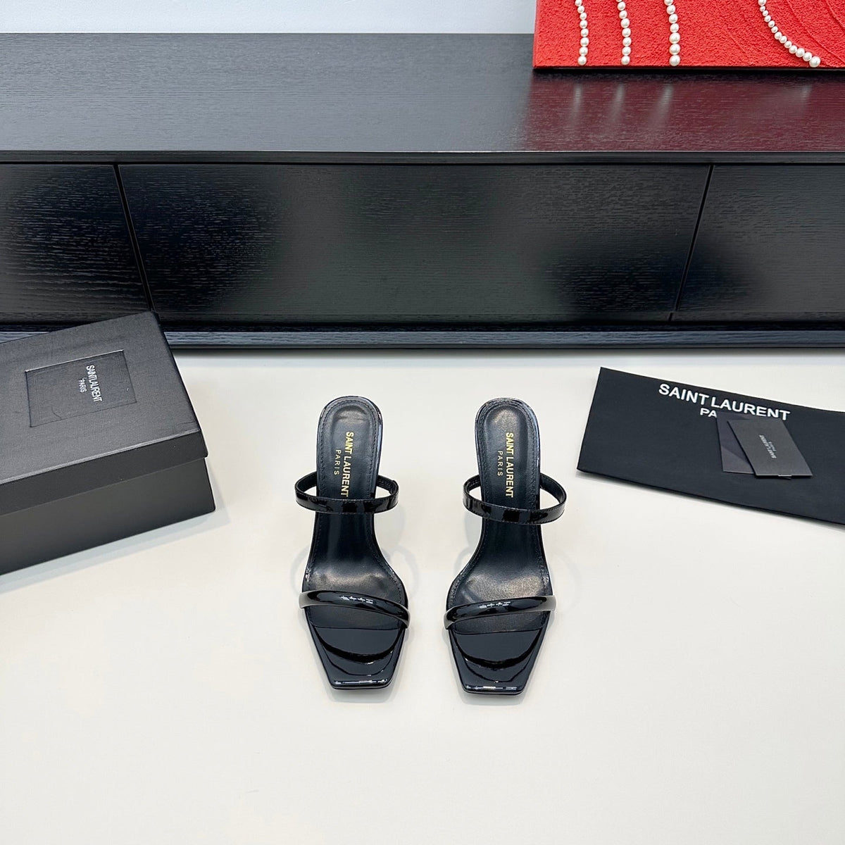 YSL 26S Double-Strap Heeled Sandals 100 Mm In Black Calfskin