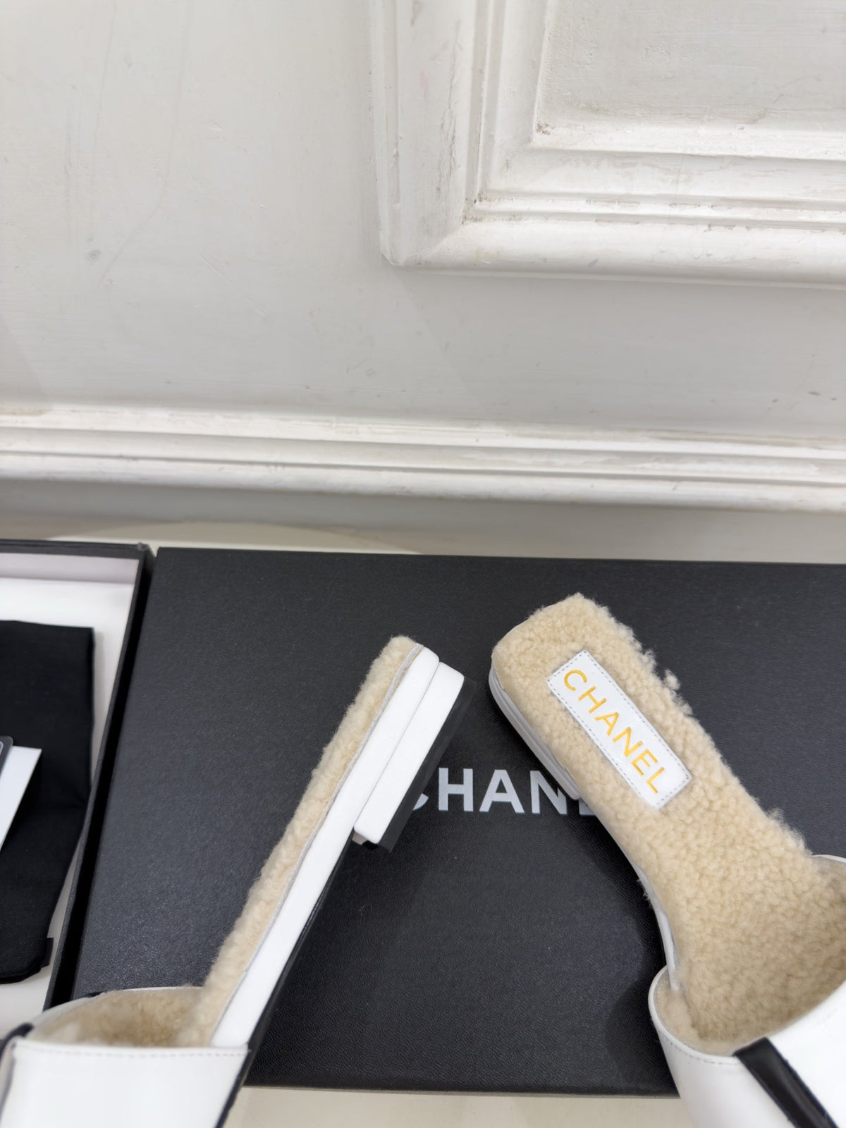 CC Shearling CC-Logo Flat Slide Suede Leather 164890