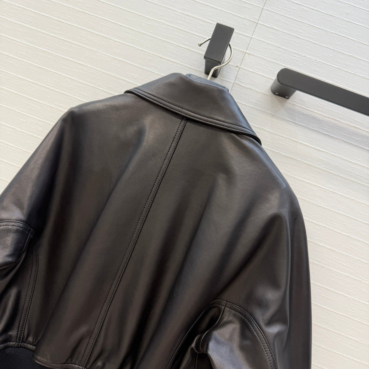Bottega Veneta 2026 Blouson Ribbed Jacket Black Leather 425980