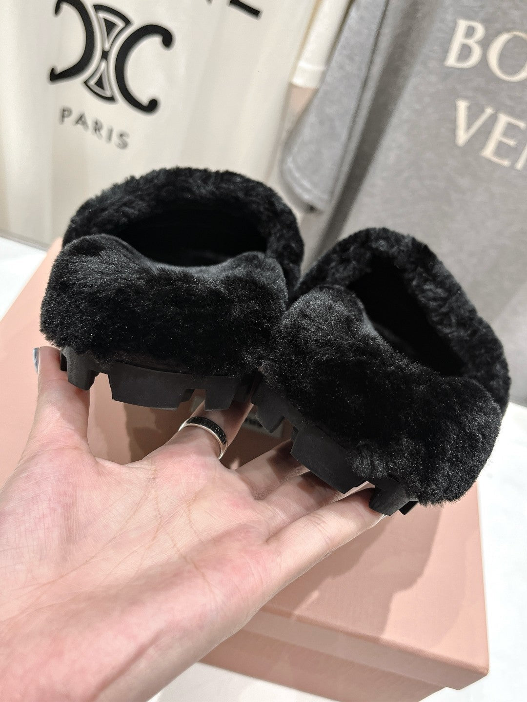 Miumiu 26s Flat Slides Black Shearling