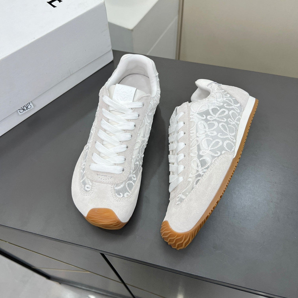 Loewe 26S Runner 2.0 Sneakers in White Suede and Anagram Jacquard