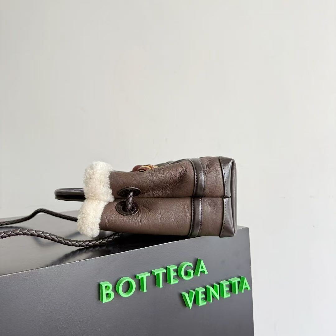 BV Andiamo Small  Brown White Fur Leather