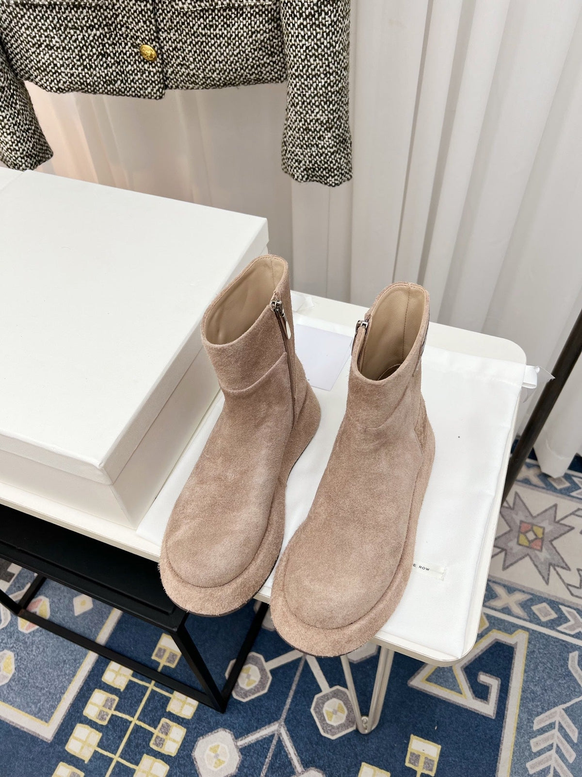 TR 26S Platform Ankle Boots 4cm Side Zip Beige Suede 140946