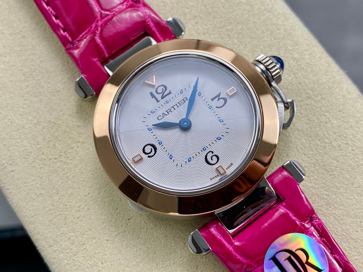 Cartier Pasha 30mm White Dial Pink Gold Case Leather