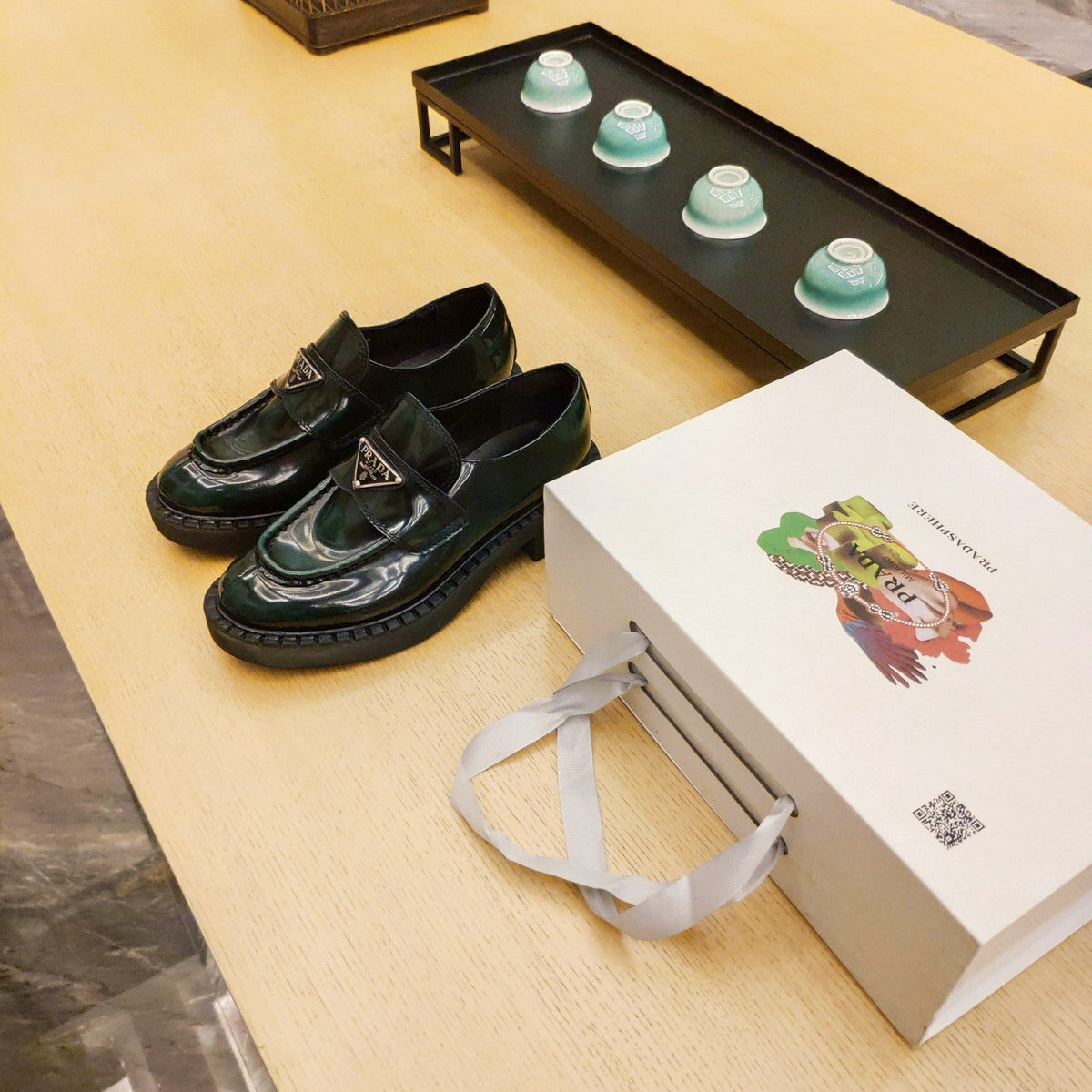 Prada 26S Penny Loafers 55mm Green Patent Calfskin