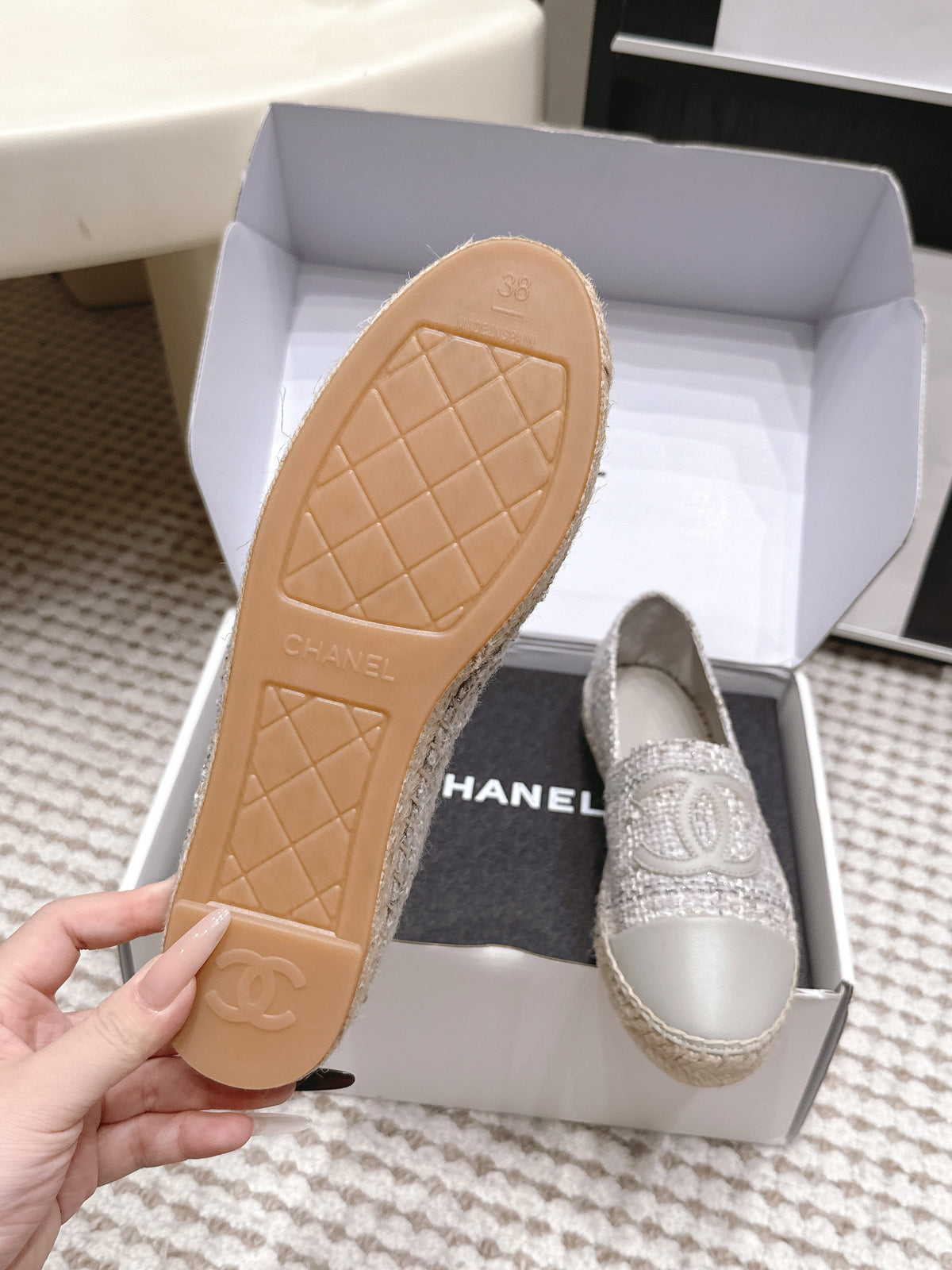 CC 26S Slip-Ons in Grey Tweed and Patent Calfskin