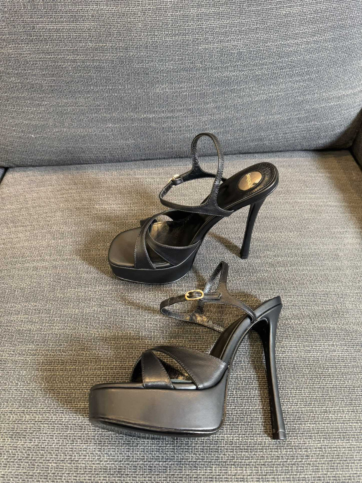 YSL 26S Cross-Strap Sandals 150 Mm Black Calfskin