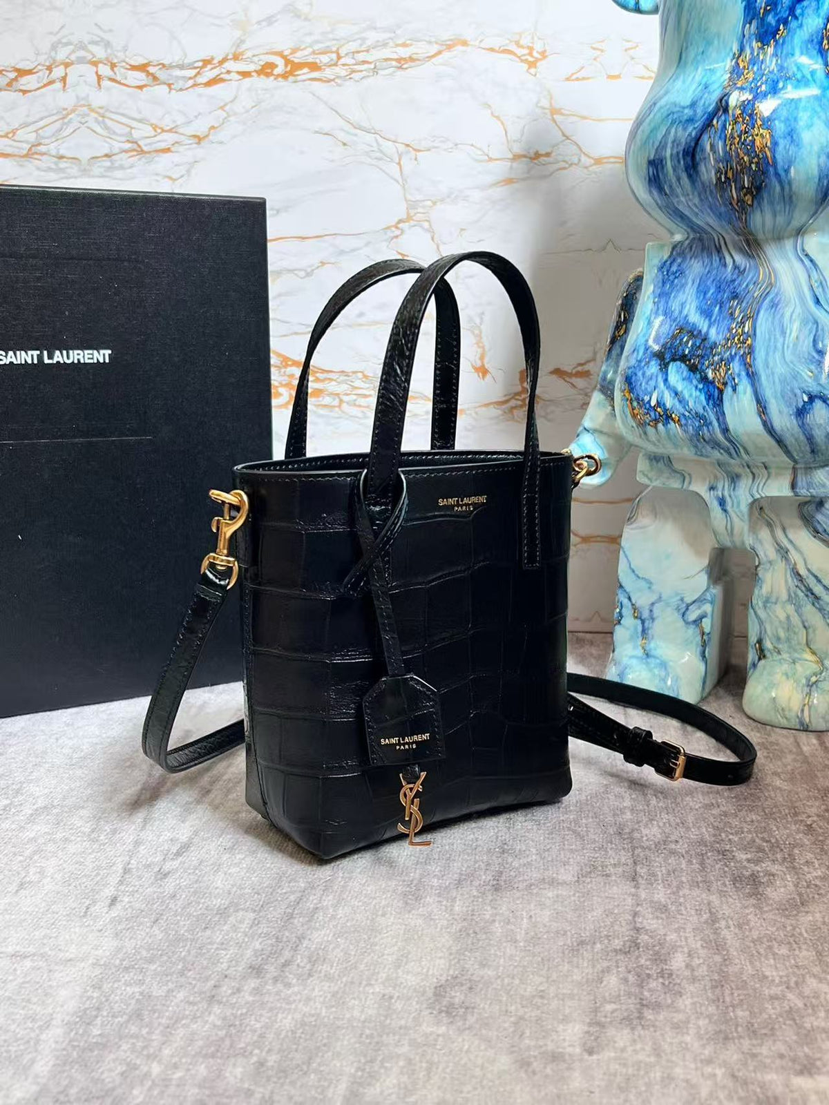 Saint Laurent 2026 Toy Shopping Bag 18cm Black Leather