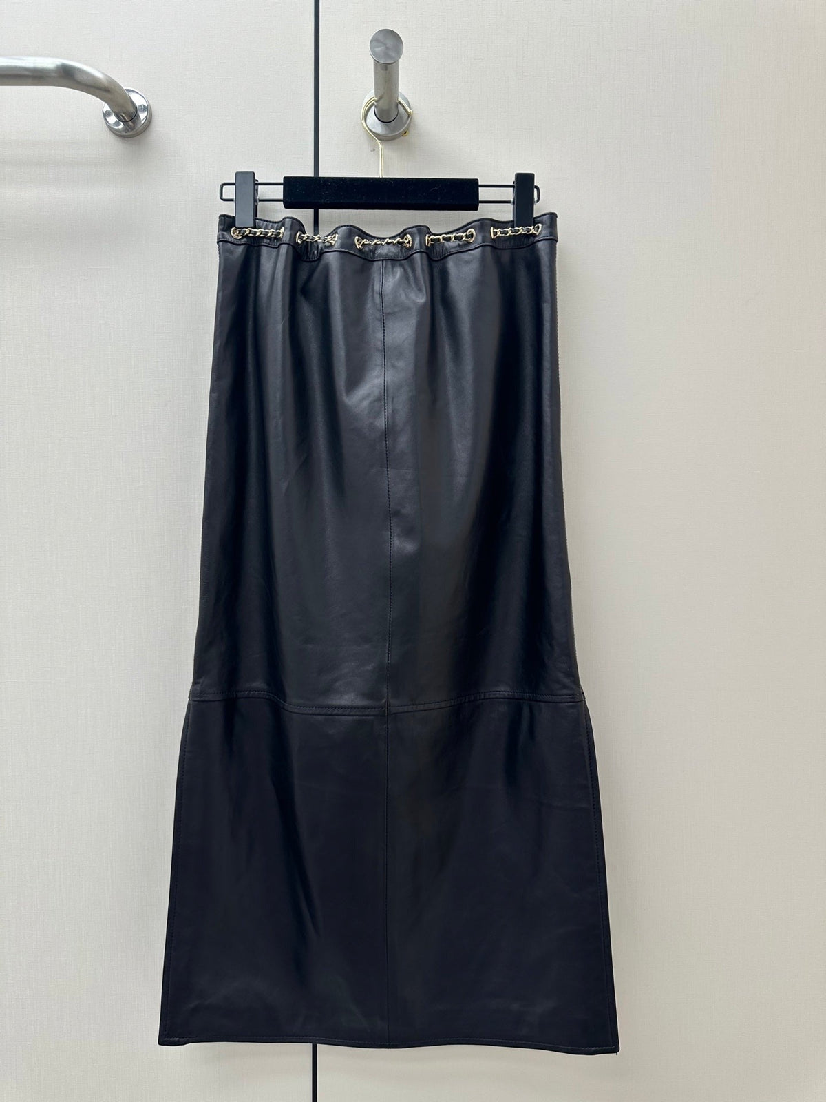 CC 26K Long Skirt Chain Drawstring Waist Side Split Leather 435102