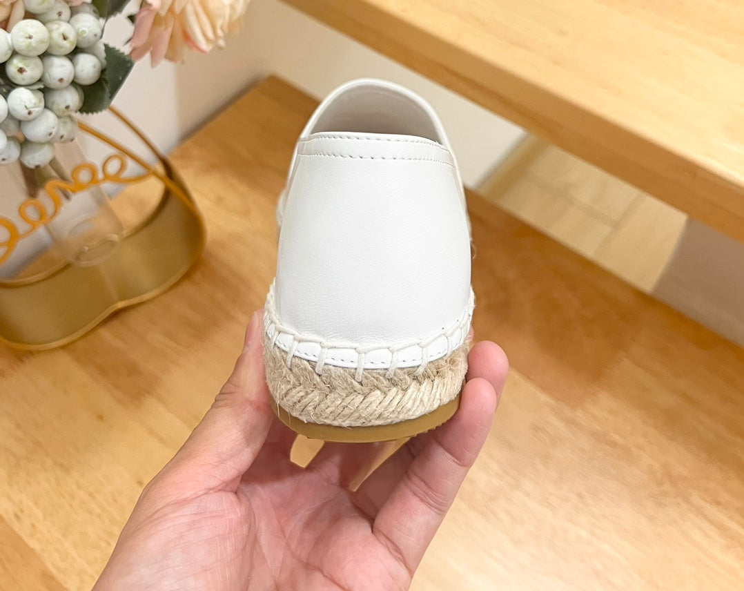 Prada 26s Logo Espadrille Slip On Flats White Calfskin