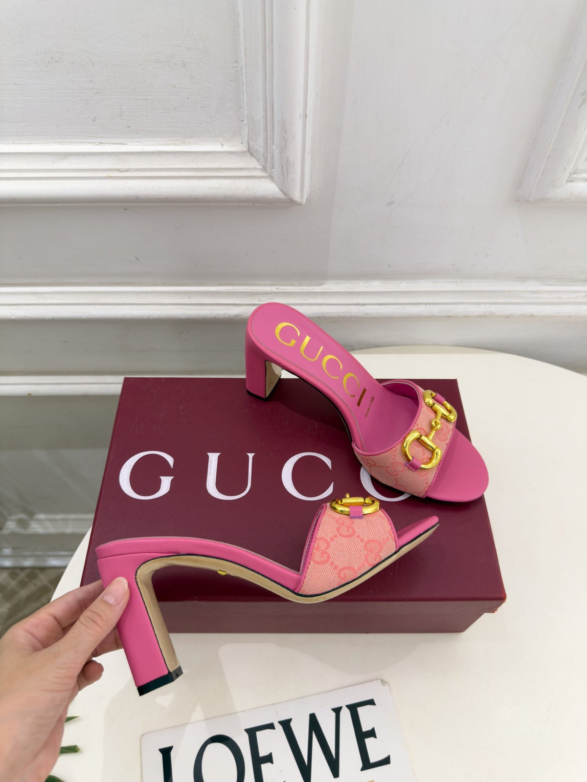 GG Horsebit High-Heel Slide Sandals 8cm Canvas 164956