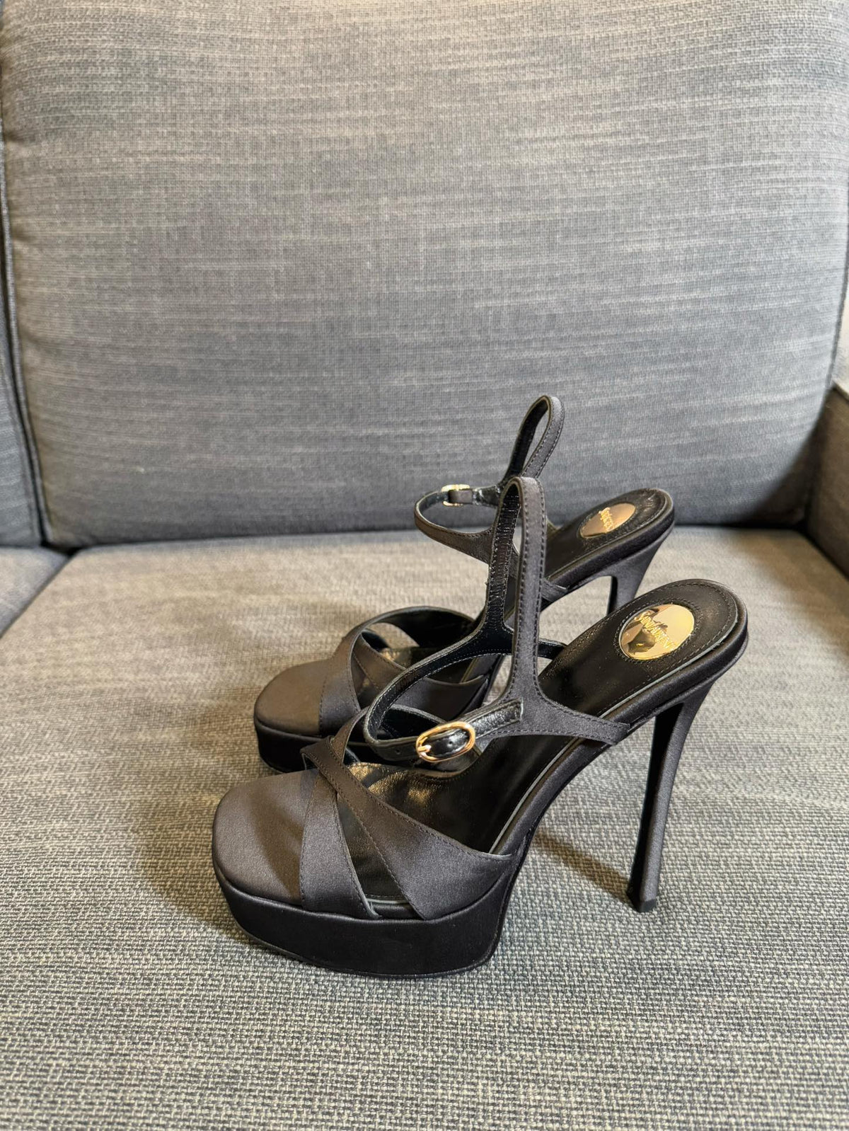 YSL 26S Cross-Strap Sandals 150 Mm Black Satin